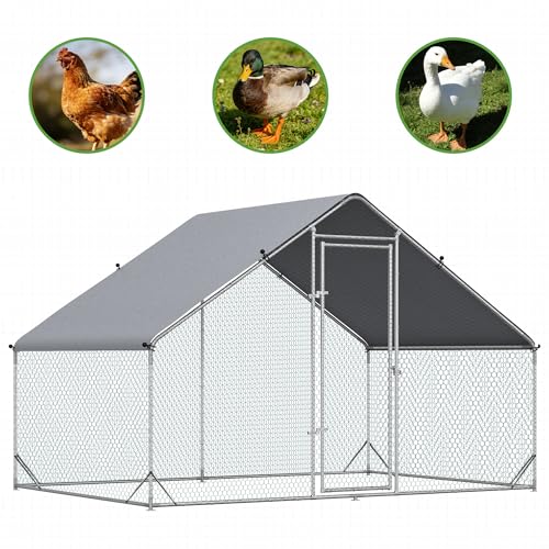 PawHut Large Chicken Coop Metal Chicken Run with Waterproof and Anti-UV Cover, Spire Shaped Walk in Fence Cage Hen House for Outdoor and Yard Farm Use, 1" Tube Diameter, 9.8' x 6.6' x 6.6' - size: 118.1"L x 78.7"W x 78.7"H
