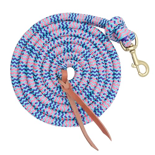 Weaver Equine Performance Lead Rope,10' Horse Cowboy Rope with Brass Plated Snap, Soft Comfort Grip, Barn Horse Tack for Daily Use - color: Turquoise/Purple/Diva Pink