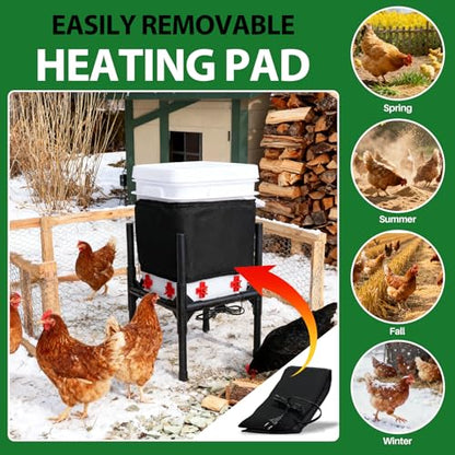 Heated Chicken Waterer,5 Gallon Chicken Poultry Water Heater with Stand for Winter with 8 Nipples + 4 Extras (black, 5 Gallon) - size: 5 Gallon