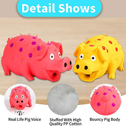 2-Pack Squeaky Pig Dog Toys - Durable Rubber Chew Toys with Oinking & Grunting Sounds for Small, Medium & Large Dogs - Interactive Latex Puppy Toy Set - color: Pink, Yellow