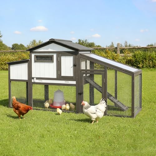 Large Chicken Coop with Run, Wooden Chicken Hen House Quail Coop with 2 Nesting Box, UV-Resistant Roof, Pull Out Tray, Outdoor Poultry Hutch Cage for Chickens Quails - color: Unknown"L Black