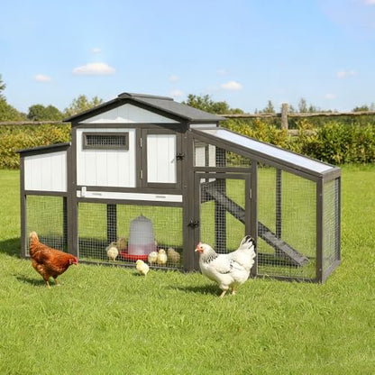 Large Chicken Coop with Run, Wooden Chicken Hen House Quail Coop with 2 Nesting Box, UV-Resistant Roof, Pull Out Tray, Outdoor Poultry Hutch Cage for Chickens Quails - color: Unknown"L Black