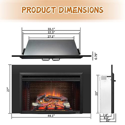 PuraFlame Klaus 33" x 21" Electric Fireplace Insert with Trim Kit, Fire Crackling Sound, Resin Log, Glass Door and Mesh Screen, 750/1500W Heater, Black - size: 33" Low with Trim