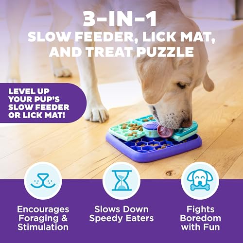 Outward Hound by Nina Ottosson Lick N' Flip Level 1 Dog Puzzle Toy, Durable Plastic Lick Mat & Slow Feeder – Non-Slip Base Beginner Enrichment for Medium Dogs, Holds 1 Cup Wet or Dry Food, 7.4" x 7.4" - color: Lick N' Flip Treat (Purple)