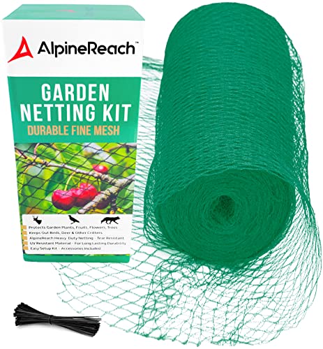 AlpineReach Garden Netting 7.5 x 100 ft Heavy Duty Bird Net, Deer, Plant Protection Extra Strong Woven Mesh, Reusable Kit with Zip Ties, Animal Fencing for Fruits Trees, Green - color: Green, size: 7.5ft x 100ft
