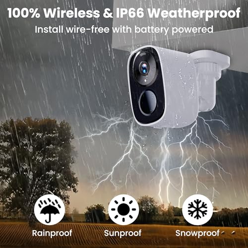 2026 Upgraded 2K Wireless Security Camera with 64G SD Card, Free Cloud Storage, 1-6 Month Battery Life, AI Motion Detection, Spotlight, Siren Alarm, 2-Way Audio, Waterproof WiFi Surveillance Camera - color: White - Camera with 64G SD Card