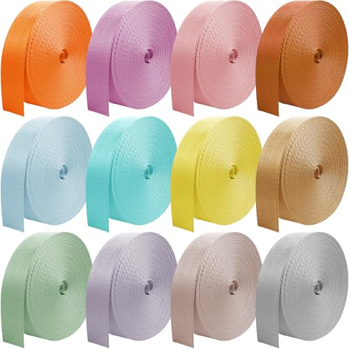 12 Rolls Nylon Webbing 1 inch 1.5 inch 2 inch Nylon Strap Webbing Straps Backpack Straps Nylon Belt, 10 25 50 3.3 Yards Webbing Strapping - size: 1 inch-3.3 yards, style: C-12 Colors