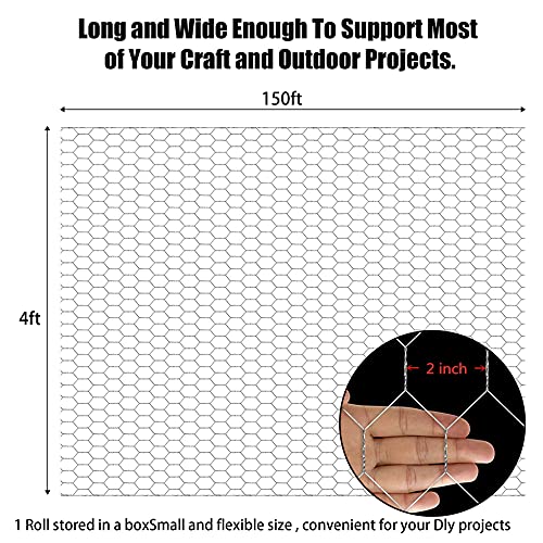 Chicken Wire Fencing, 4ft x 150ft Hexagonal Galvanized Chicken Wire Mesh Fence 2 Inch Mesh Fence Poultry Netting Animal Barrier for Craft Projects Gardening Chicken Coop Rabbit Pet - size: 4ft x 150ft