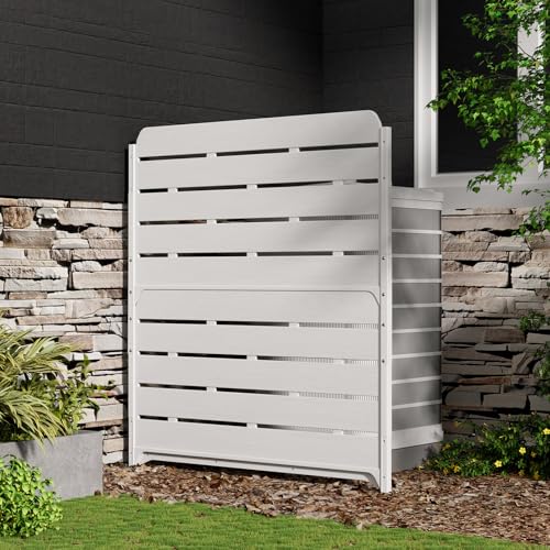 ZZM White Privacy Fence Panels (1 Panel) Outside Decorative Air Conditioner Fences Trash Can Fence Pool Equipment Enclosure Hide Backyard Screen Fence - color: White 1 Panel