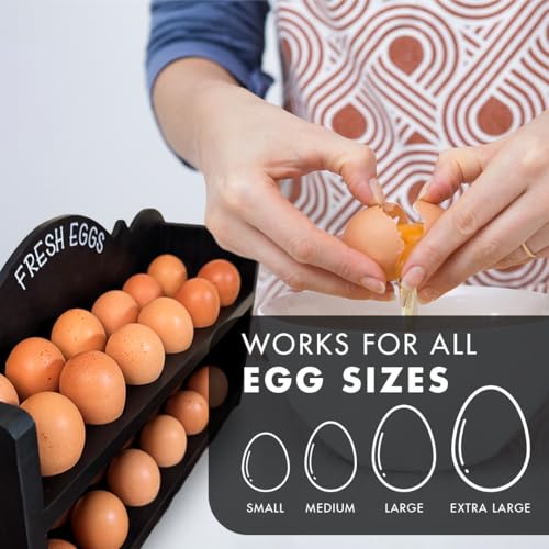 Black Premium Pine Wooden Egg Holder 2-Tier Durable 24-Egg Storage Solution Ideal for Modern and Rustic Kitchen Fresh Eggs - color: Black