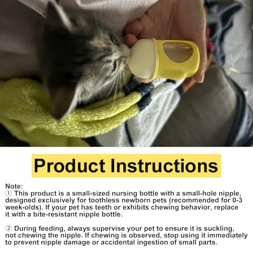 20ml Pet Nursing Bottle, Slow Flow Silicone Feeder for Newborn Puppies, Kittens & Small Animals, Easy-Grip, Anti-Leak, Easy to Clean, Yellow