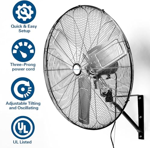 BILT HARD 30 in. 9500 CFM High Velocity Wall Fan, Industrial Wall Mount Oscillating Fan with 3 Speeds, Heavy Duty Shop Fan for Commercial, Garage, Warehouse, Workshops and Jobsites - size: 30 inch