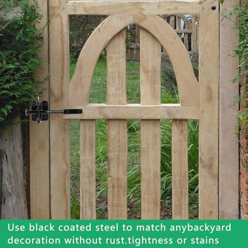 Upgrade Self-Locking Gate Latch for Wooden Fence Heavy Duty, Automatic Gravity Lever Gate Latches with Longer Fasteners & Pull String for Garden,