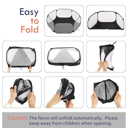 Pawaboo Small Animals Playpen, Waterproof Small Pet Cage Tent with Strong Steel Wire Frame, Portable Outdoor Yard Fence for Chick/Kitten/Puppy/Guinea Pig/Rabbits/Hamster/Chinchillas, Black - color: Black