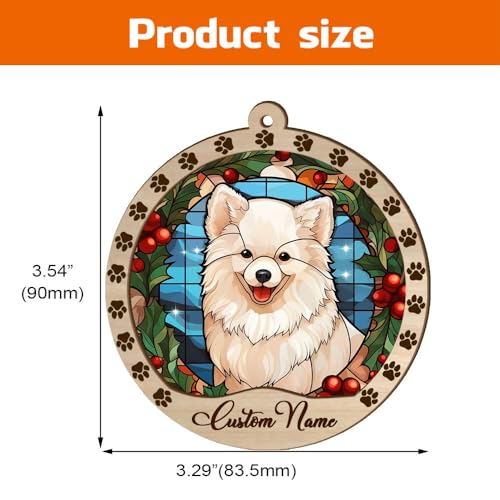 Personalized American Eskimo Ornament, American Eskimo Christmas Ornament, Custom Name American Eskimo Dog Suncatcher for Christmas Tree - color: American Eskimo