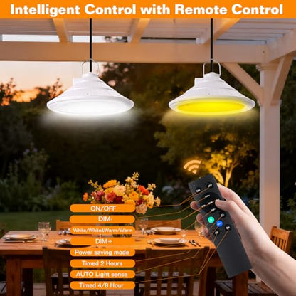 Solar Chicken Coop Light with Timer | Three-Color Dimmable LED, IP66 Waterproof Hanging Ceiling Pendant Light Suitable for Poultry Farms,Coops,Patio,Camping,Garage etc (White) - color: white 1pcs