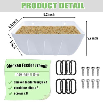 Hanging Chicken Feeder Trough, 4 Pack Fence Feed Feeder for Goat Sheep Deer Poultry Duck Livestock Feeding Container Goats Supplies Feeders Waterer Bucket