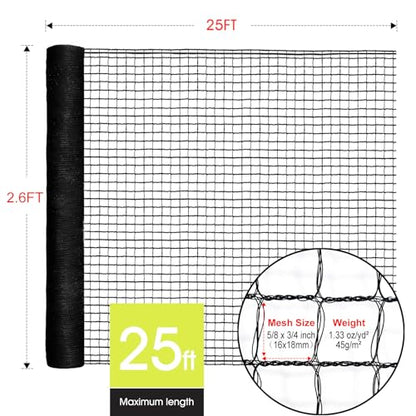 Deer Fence, RIFNY 2.6 x 25 FT Temporary Fence for Garden Outdoor Yard, Plastic Mesh Fencing Netting to Protect Plants Fruit from Deer Dogs Chicken Animal (Black) - size: 2.6 x 25 FT