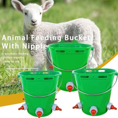 Feed Bucket,Livestock Milk Feeder Bucket 8L Large Capacity with 1 Nipple 1 Mouth Feeding Station for Lamb Calf Goat Kid Piglet Food Grade Plastic Farm Nursing Pail with Internal Scale and Handle - color: White1