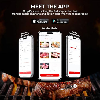 Smart Wireless Meat Thermometer with Dual Probes, Bluetooth & WiFi Combo, Remote Monitoring & Smart Alerts for BBQ, Grill, Smoker, Oven, Air Fryer