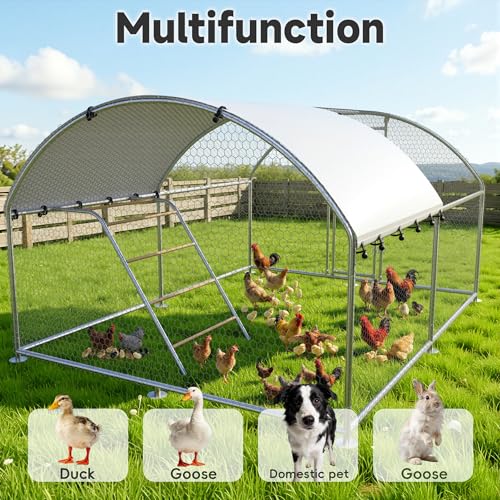 Large Metal Chicken Coop with Roosting Perch Chicken Run Hen Rabbit Duck House with Waterproof Cover for Outdoor Walk-in Poultry Cage Back Yard,Dome Roof(10’ W x 13.2’ L x 6.4’ H) - size: 158.4"L x 120.0"W x 76.8"H