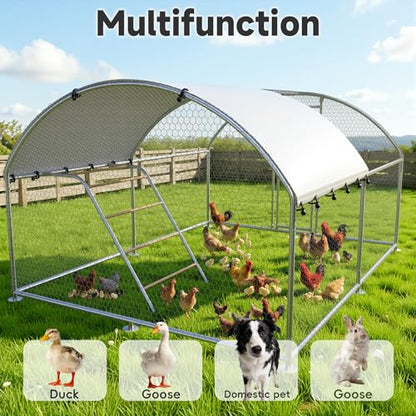 Large Metal Chicken Coop with Roosting Perch Chicken Run Hen Rabbit Duck House with Waterproof Cover for Outdoor Walk-in Poultry Cage Back Yard,Dome Roof(10’ W x 13.2’ L x 6.4’ H) - size: 158.4"L x 120.0"W x 76.8"H