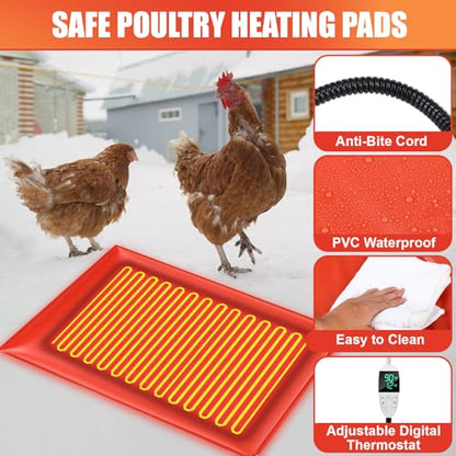 4 Pack Heated Chicken Pad for Brooders Small Animal Pet Heating Pad Warming Chick Nesting Mat with Temperature and Timer Waterproof Chicken Coop Heater Mat(15.7 x 12.6 Inches) - size: S
