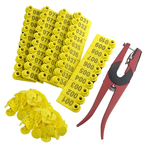 WMYCONGCONG Livestock Identification Ear Tags 1-100 Number Sheep Ear Tag Livestock Tags and Applicator Plier for Goat Sheep (Yellow) - color: Yellow