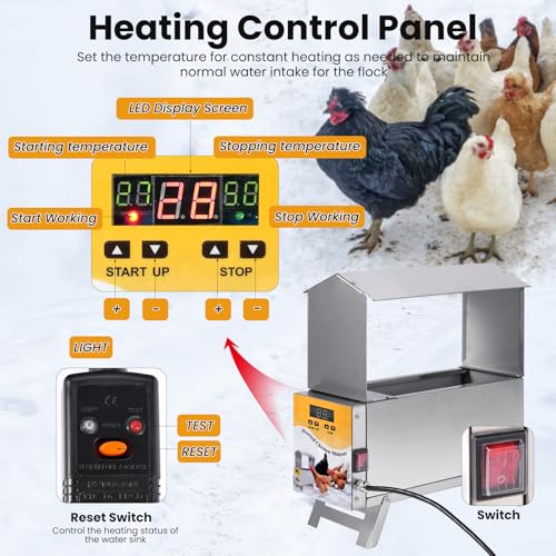 1.5 Gallon Heated Chicken Waterer Automatic Chicken Water Heater for Winter, Freeze Proof Poultry Drinker Watering System