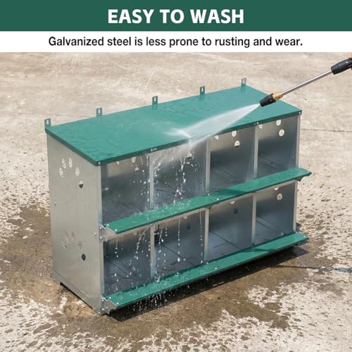 Wall-Mounted 8-Compartment Chicken Laying Box, Galvanized Steel Metal Nesting Box with Ventilated Design, Easy for Egg Collection and Assembly