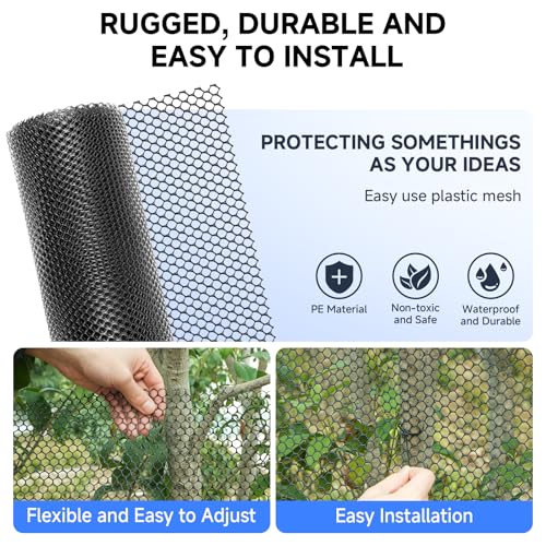Plastic Chicken Wire Mesh Roll, 16INx50FT Black Chicken Wire Fencing Poultry Netting Garden Fence for Chicken Coop, Cat Balcony Protection Pet Barrier Plant Protectors from Animals Temporary Fencing