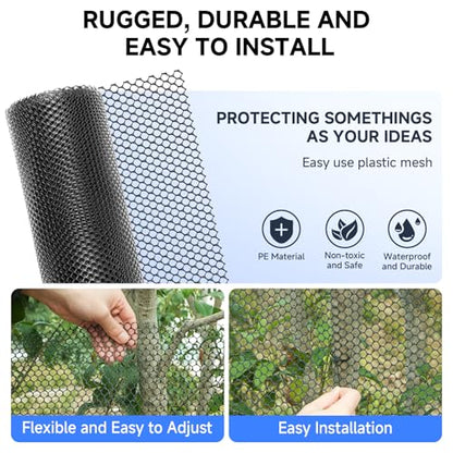 Plastic Chicken Wire Mesh Roll, 16INx50FT Black Chicken Wire Fencing Poultry Netting Garden Fence for Chicken Coop, Cat Balcony Protection Pet Barrier Plant Protectors from Animals Temporary Fencing