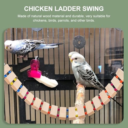 Wooden Bird Ladder for Chickens and Roosters, Natural Wood Chicken Perch with Chewing and Exercise Features, Poultry Coop Accessory for Hens and Birds