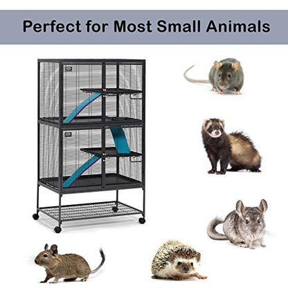 Critter Nation by MidWest Homes for Pets Double Unit Small Animal Cage, Habitat for Rats, Chinchillas, Ferrets, Sugar Gliders, Tool-Free Assembly, with Full-Width Doors, Shelves & Removable Base Pans - color: Black: 1/2 Inch Wire Spacing: Critter Nation,