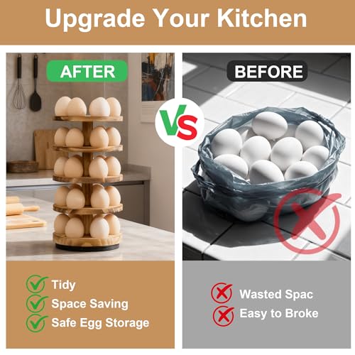 Wooden Fresh Egg Holder Countertop, 5 Layer Rotating Countertop Egg Holder for Fresh Eggs, Stackable with 30 Eggs for Countertop Kitchen, Pine - color: Natural