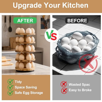 Wooden Fresh Egg Holder Countertop, 5 Layer Rotating Countertop Egg Holder for Fresh Eggs, Stackable with 30 Eggs for Countertop Kitchen, Pine - color: Natural