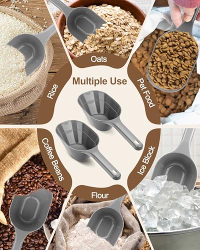 2 PACK Dog Food Scoop,1 Cup Capacity Pet Food Scoop With Measuring Lines For Dog, Puppy and Cat (Grey) - color: Gray