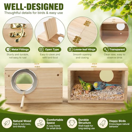 Rypet Parakeet Nesting Box Transparent Design, Thwartwise Bird Nest Breeding Box with Perch Wood Bird Cage House for Cockatiel Lovebirds Budgie Finch Parrotlets Canary S - size: Small
