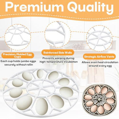 JGT360 Large Goose Egg Turner Tray Compatible with Nurture Right 360 Incubator Parts, Holds 10 Jumbo Goose Eggs, Heavy Breed Compatible Egg Incubator Tray for Large and Heavy Eggs (White)