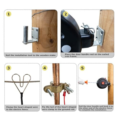 Electric Fence Gate Handle, Built in 6mm Electric Fence Rope Length 10m | Retractable Reusable Electric Fence Handle Allowing Free Entry and Exit Without Power Interruption - size: Wire Gate Handle - 10M