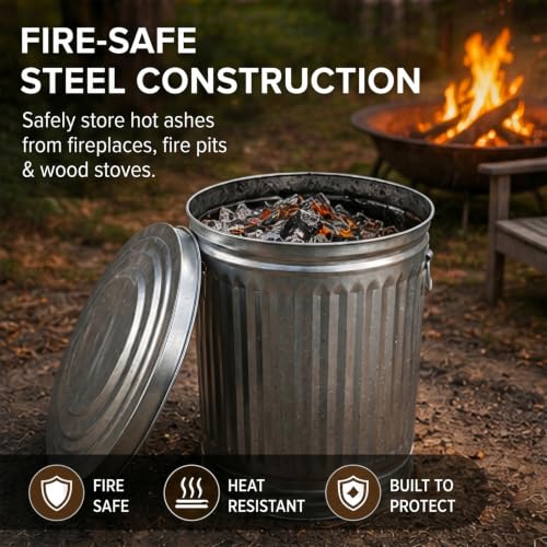 31 Gallon Metal Trash Can, Galvanized Steel Trash Can with Locking Lid – Outdoor & Indoor Heavy-Duty Garbage Can, Rodent & Rust Resistant, Ideal for Yard Waste, Pet Food Storage, and More