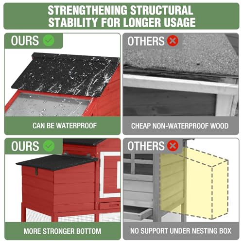 Chicken Coop with Wheels,Outdoor Hen House with Waterproof Asphalt Roof, Wooden Poultry Enclosure with Easy-Clean Slide-Out Tray,Poultry Cage with Nesting Boxes for Duck Rabbit Chicken