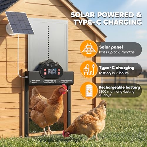 PawHut 2K HD AI Camera Automatic Chicken Coop Door, WiFi Solar Powered Auto Chicken Coop Door Opener with Timer & Light Sensor, APP Remote Control, 5200 mAh Battery, Anti-Pinch & Alarm Driver Function
