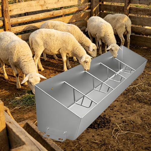 Large Capacity Goat Feeder Replacement Part, Heavy Duty Hay Feeder with Separated Fence, Wall & Floor Mounted Pig Feeder for Pasture(L150cm/4.9ft(5 Slots)) - size: L150cm/4.9ft(5 Slots)