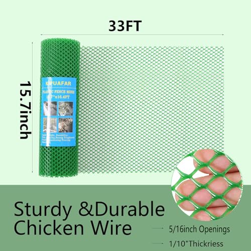 Pet Proof Barrier Net, Green Plastic Chicken Wire Mesh Fencing 15.7IN x 33FT, Balcony Cat Safety Net & Garden Snake Barrier, Heavy Duty Protection for Chicken Coops, Rabbit Hutches, Dog Kennels - color: Green, size: 15.7 IN * 33 FT