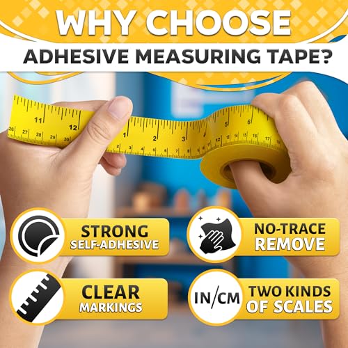 12 Inch Repeating Adhesive Measuring Tape – 13.9 Yards, 1” Wide, Dual Metric, Left-Right Reading, Flexible & Strong Adhesive Ruler Tape for DIY, Crafts, Woodworking, and Sewing Tools Set