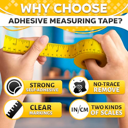 12 Inch Repeating Adhesive Measuring Tape – 13.9 Yards, 1” Wide, Dual Metric, Left-Right Reading, Flexible & Strong Adhesive Ruler Tape for DIY, Crafts, Woodworking, and Sewing Tools Set
