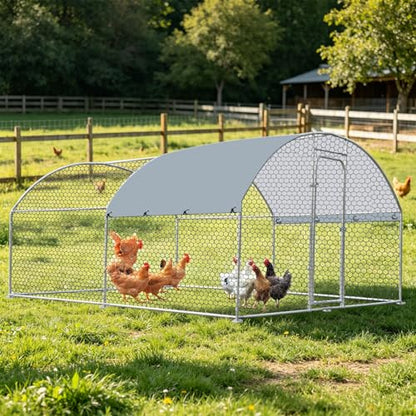 Outdoor Metal Chicken Coop Large Walk-in Poultry Cage Spire-Shaped Chicken Run with Waterproof and Anti-Ultraviolet Cover for Outside,Backyard and Farm,13.1' L*9.8' W*6.5' H - size: 157.2"L x 117.6"W x 78.0"H