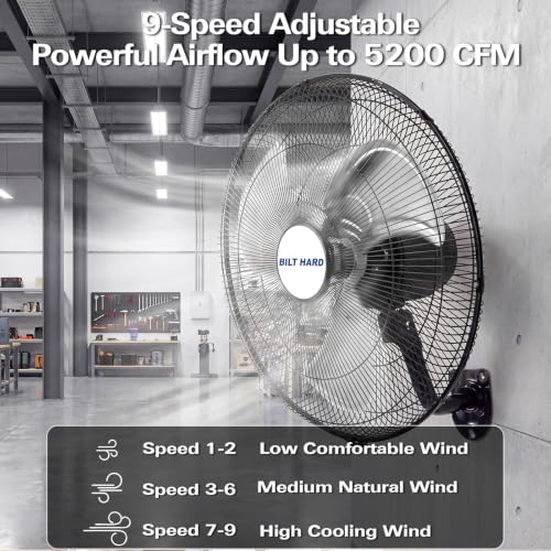 BILT HARD 20" 5200 CFM Wall Mounted Fan with Remote Control, 9-Speed Oscillating Wall Fan with DC Motor, High Velocity Whisper-Quiet Industrial Shop Fan for Garage, Warehouse - size: 20 inch DC Motor