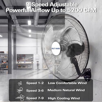 BILT HARD 20" 5200 CFM Wall Mounted Fan with Remote Control, 9-Speed Oscillating Wall Fan with DC Motor, High Velocity Whisper-Quiet Industrial Shop Fan for Garage, Warehouse - size: 20 inch DC Motor